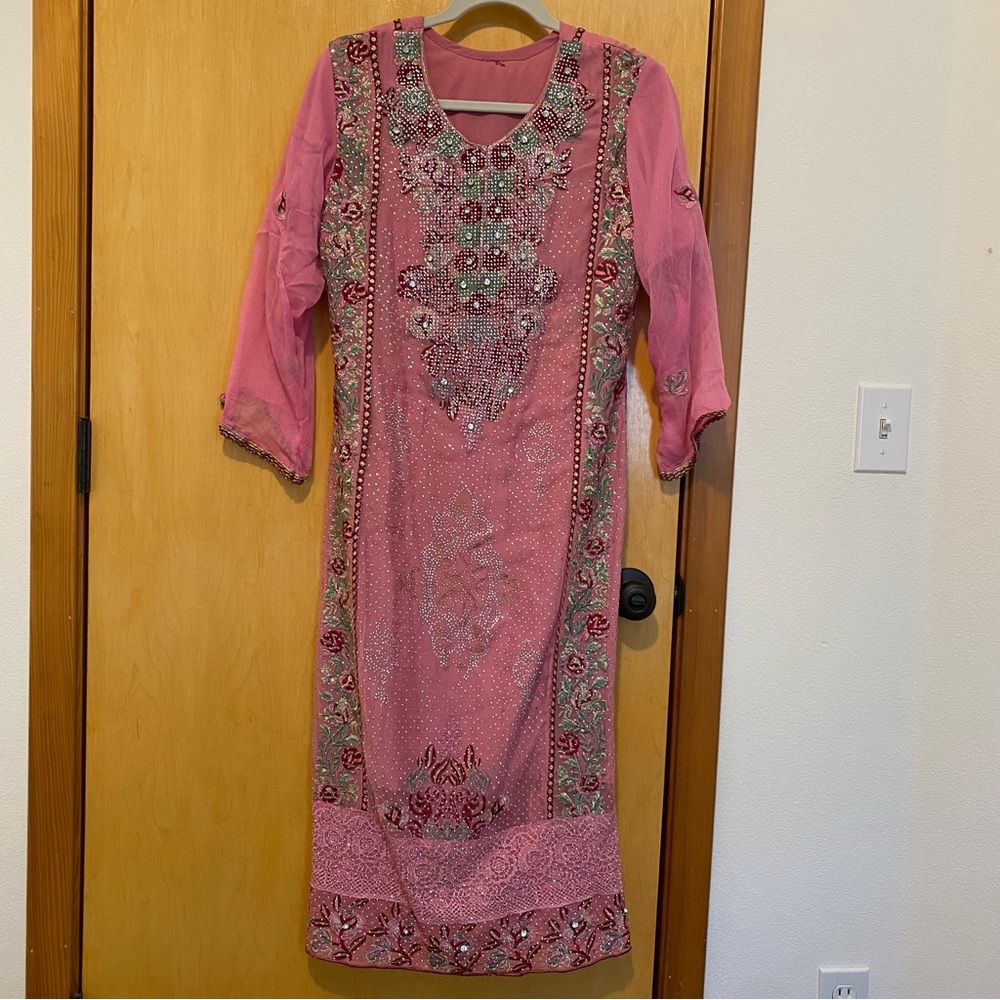 Pink Kurta with Rhinestones